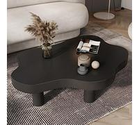 Mesa de centro irregular de madera maciza con 3 patas, moderna mesa auxiliar redonda para sala de estar y dormitorio, diseño grueso, acabado negro, 71 x 45 x 40 cm