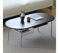 Mesa de centro japonesa ovalada de madera maciza con almacenamiento de rejilla de acero inoxidable y cajón, mesa baja tatami para salón o espacios pequeños.(Black,120x60x43cm/47.2x23.6x16.9in)