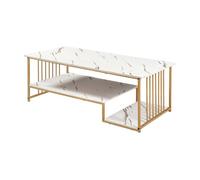 Mesa de centro klibro acero 120x60x42cm - efecto mármol blanco/dorado [en.casa]
