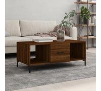 Mesa de Centro Madera contrachapada Roble marrón 102x50x40 cm,Elegante Mesa de Centro de Madera y Hierro con Amplio Almacenamiento Mesillas de Noche