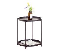 Mesa de centro, mesa auxiliar fija lack salón comedor redonda, 2 bandejas, metal y acero negro 42x52x42 cm