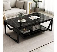 Mesa de centro, mesa de cóctel, mesa auxiliar para aperitivos, mesa de sofá industrial, estilo moderno, de doble capa con espacio de almacenamiento abierto, mesa de sofá de 2 niveles (negra)