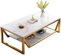 Mesa de centro, mesa de cóctel, mesa auxiliar para aperitivos, mesa de sofá industrial, estilo moderno, de doble capa con espacio de almacenamiento abierto, mesa de sofá de 2 niveles (blanca)