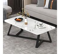 Mesa de Centro Mesa de sofá Rectangular de Alta Gama, Textura de Mesa de mármol de Vidrio Templado con Marco de Metal Negro Mate Mesas centrales Modernas para Sala de Estar