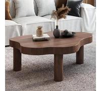 Mesa de centro moderna de mediados de siglo en forma de nube de madera maciza para sala de estar y dormitorio, fácil de montar, acabado de nogal, 100 x 70 x 40 cm