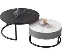 Mesa de centro moderna for sala de estar, mesa de centro anidada, mesas laterales apilables redondas con marco de metal resistente y cajón, juego de mesa auxiliar moderna de 2 for sala de estar, dormi