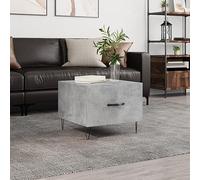 Mesa de Centro Moderna, Madera de Ingeniería Gris Hormigón con Cajón, Patas de Hierro, Mesa Auxiliar para Sofá, Coffee Table para Salón, 50x50x40 cm