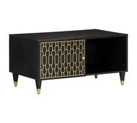 Mesa de Centro Moderna, Madera Maciza de Mango con Patas de Hierro, Mesa Auxiliar para Sofá, Coffee Table con Almacenamiento, Diseño Minimalista, Color Negro, 80x50x40 cm