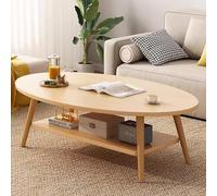 Mesa De Centro Moderna Para Sala De Estar,mesa De Centro De Madera Maciza Con Estante De Almacenamiento,mesa Central Ovalada Mesa Auxiliar De Cóctel Con Acento De Madera Par(Size:39.3"W,Color:Natural)