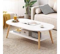 Mesa De Centro Moderna Para Sala De Estar,mesa De Centro De Madera Maciza Con Estante De Almacenamiento,mesa Central Ovalada Mesa Auxiliar De Cóctel Con Acento De Madera Par(Size:31.5"W,Color:Blanco)