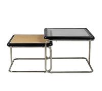 Mesa De Centro Nido, Juego De 2 Mesas Auxiliares Cuadradas De Madera Maciza, Apilables for Ahorrar Espacio, No Requiere Ensamblaje, for Sala De Estar(Black)