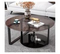 Mesa de centro otomana moderna con soporte de almacenamiento, mesas centrales minimalistas redondas con tablero de vidrio templado teñido de marrón y patas negras mate, mesa central baja y grande for