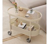 Mesa de centro ovalada con parte superior de cristal con ruedas y almacenamiento para un fácil montaje en sala de estar, oficina, dormitorio