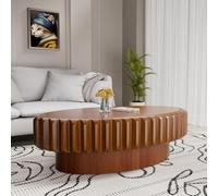 Mesa de Centro Ovalada con Tambor y Almacenamiento Oculto, Mesa de Centro Ovalada estriada Moderna de Mediados de Siglo con Base Resistente para Sala de Estar, Espacio pequeño,E