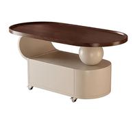 Mesa de Centro Ovalada de Dos Niveles Mesas Auxiliars Estrecha Móvil con Ruedas y Cajones de Madera Maciza Mesa Baja Salon para Dormitorios, Balcones, Apartamentos(White+Brown)