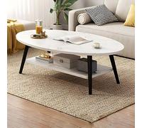 Mesa de centro ovalada de madera con patas de madera y estante, mesa de cóctel estándar para apartamento, color blanco y negro, 47 pulgadas de largo x 24 pulgadas de ancho x 16.5 pulgadas de alto