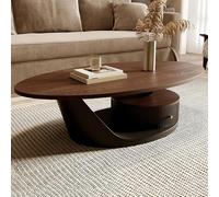 Mesa de Centro Ovalada de Madera Maciza con Cajones Mesa Auxiliar Sofa de Mediados de Siglo Mesas Baja Salon para Salas de Estar, Oficinas, Espacios Pequeños en Casa(Brown+Black)