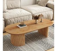 Mesa de centro ovalada de madera maciza estilo Wabi Sabi,mesa baja central de madera de caucho patas creativas,mesa de té minimalista única sala de estar(Natural,100*50*40cm/39.4*19.7*15.7in)