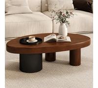 Mesa de centro ovalada de madera negra, tablero de 2 pulgadas de grosor y bandeja de almacenamiento extraíble. Mesa baja moderna de mediados de siglo de 13,4 pulgadas Walnut 47.2*28.7*13.4in