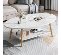 Mesa de centro ovalada de mármol nórdico con estante, 47 pulgadas de largo x 24 pulgadas de ancho x 16.5 pulgadas de alto, elegante mesa auxiliar baja para apartamento, sala de estar, diseño creativo