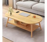 Mesa de centro ovalada de mediados de siglo, diseño moderno de 2 niveles con estante de almacenamiento para apartamentos pequeños y salas de estar, elegante pieza de madera