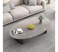 Mesa de centro ovalada de piedra de mediados de siglo para espacios pequeños, elegante mesa baja con base de metal curvada y textura de mármol, perfecta para sala de estar y uso en cócteles (120 x 60