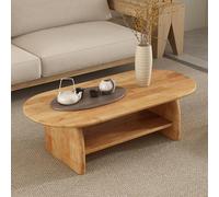 Mesa de Centro Ovalada de Roble para salón, Mesa Baja Moderna y Creativa con Almacenamiento de un Solo Nivel/Doble Nivel,WABI-sabi, diseño con Bordes Redondeados(Double Layer B,100CM/39.4IN)