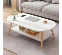 Mesa de centro ovalada, diseño de 2 niveles con estante de almacenamiento para sala de estar y apartamento pequeños, muebles de madera elegantes para decoración del hogar
