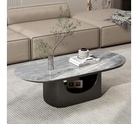 Mesa de Centro Ovalada, Mesita De Salón con Estructura de Metal Negro, Decoración Moderna del Hogar, Diseño de Modernidad, para salón, Dormitorio, balcón(Grey)