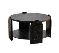 Mesa de centro ovalada negra de mediados de siglo, moderna mesa de té de madera maciza, almacenamiento de doble nivel, mesa central estable y de carga para el hogar, sala de estar, oficina