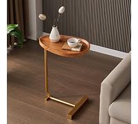 Mesa de centro ovalada pequeña y moderna. Elegante mesa auxiliar en forma de C con acabado dorado para sala de estar, dormitorio y oficina. Escritorio compacto para portátil para espacios re