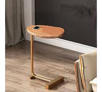 Mesa de centro ovalada pequeña y moderna. Elegante mesa auxiliar en forma de C con acabado dorado para sala de estar, dormitorio y oficina. Escritorio compacto para portátil para espacios re