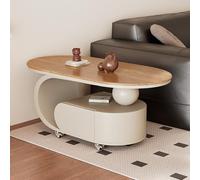 Mesa de centro ovalada vintage de madera con cajones de madera maciza, base de acero al carbono moderna de 360°, ruedas silenciosas, elegante mesa central baja para sala de estar (D 90 x 45 x 45 cm)
