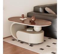 Mesa de centro ovalada vintage de madera con cajones de madera maciza, base de acero al carbono moderna giratoria de 360°, ruedas silenciosas, elegante mesa central baja para sala de estar (C 31.5 x