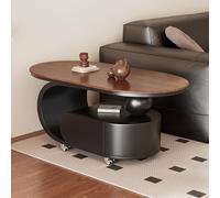 Mesa de centro ovalada vintage de madera con cajones de madera maciza, mesa central baja moderna, base de acero al carbono, ruedas silenciosas móviles de 360°, muebles elegantes para sala de estar