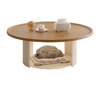 Mesa de Centro Pequeña Retro con Tablero de 2.5cm de Grosor Mesas Centro Redondas Moderna Multifuncional Mesas Bajas para Salones y Apartamentos Pequeños(Beige,70 * 70 * 37cm)