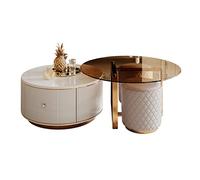 Mesa de centro pequeña y redonda moderna juego de mesa de centro de 2 para sala de estar, mesa de centro círculo con tapa y cajón únicos, mesa central grande y pequeña y conjuntos de mesa auxiliar