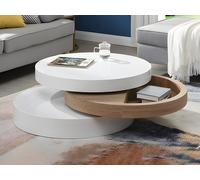 Mesa de centro pivotante JANITA - MDF - Blanco y roble