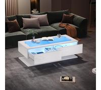 Mesa de centro rectangular, 100 x 50 x 35 cm, con placa de cristal LED, 2 | Tablero de partículas, vidrio templado, control de aplicaciones, capacidad de carga de 45 kg, mesa auxiliar, mesa auxiliar