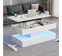 Mesa de centro rectangular 100 x 50 x 42 cm LED Lift Hub Espacio de | Tablero de partículas, capacidad de carga de 50 kg, enchufes europeos, control de aplicaciones, mesa de salón, sofá, estable