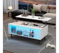 Mesa de centro rectangular 105 x 50 x 43 cm, altura regulable, espacio de | Tablero aglomerado, control por aplicación, capacidad de carga de 30 kg, mesa auxiliar para salón, oficina