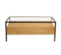 Mesa de centro rectangular con almacenaje de madera maciza de mango, cristal y metal negro 100 cm SITA