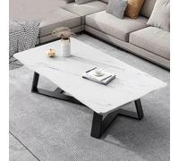 Mesa de centro rectangular de diseño moderno de mediados de siglo, mesa de centro de mármol con patas de metal negro, mesa de centro moderna de 17 pulgadas para sala de estar, comedor o estudio,Blanco
