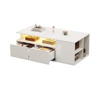 Mesa de centro rectangular de panel de partículas con 2 cajónes y luz led,blanco