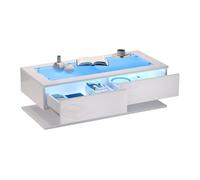 Mesa de centro rectangular de panel de partículas con 2 cajónes y luz led,blanco