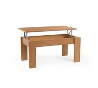 Mesa de centro rectangular elevable. Con compartimento de almacenaje superior. Color cerezo. (Alto 51/63 cm/Ancho 105 cm/Fondo 55 cm).