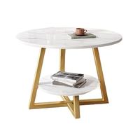 Mesa De Centro Redonda,2 Niveles Con Estante Abierto Y Patas De Acero, Mesa Auxiliar, Pequeña Mesa De Centro Redonda Mesa De Sofá Multiusos Para Sofá Dormitorio Oficina En Casa ( Color : White+gold le