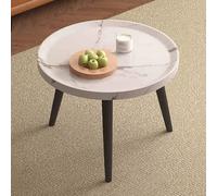 Mesa de centro redonda anidable, diseño nórdico ligero de lujo con parte superior de madera maciza y patas de acero al carbono, perfecta para apartamentos pequeños, salas de estar y dormitorios