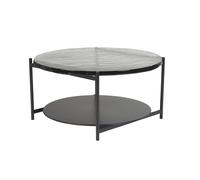 Mesa de centro redonda con doble tablero de cristal reciclado y metal negro 85 cm WELLE