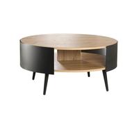 Mesa de centro redonda de 2 niveles con laterales de metal negro, ø80 cm - eklo